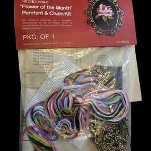 Vintage needlepoint 'flower of the month. Pendant & chain kit.